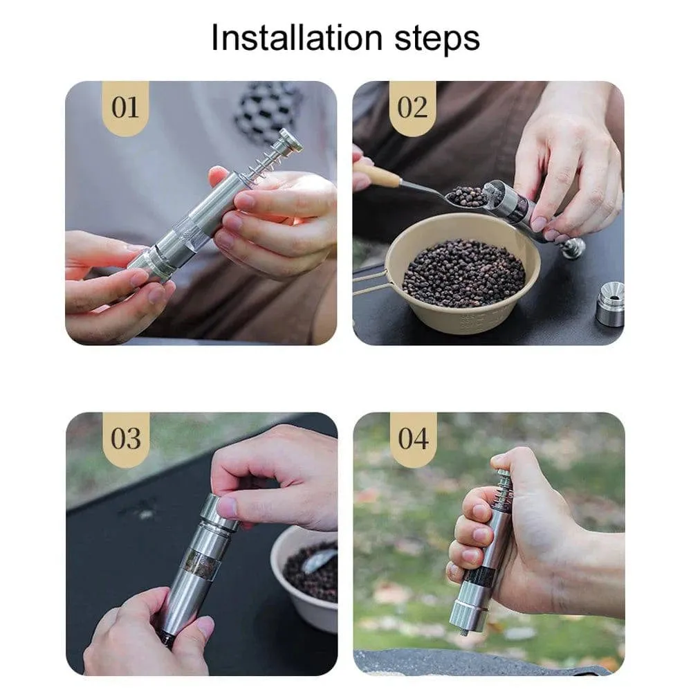 Outdoor Stainless Steel Pepper Mill Manual Black Pepper Grinder Home Kitchen Tools Camping Picnic Press Type Pepper Mills