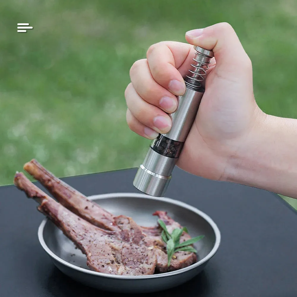 Outdoor Stainless Steel Pepper Mill Manual Black Pepper Grinder Home Kitchen Tools Camping Picnic Press Type Pepper Mills
