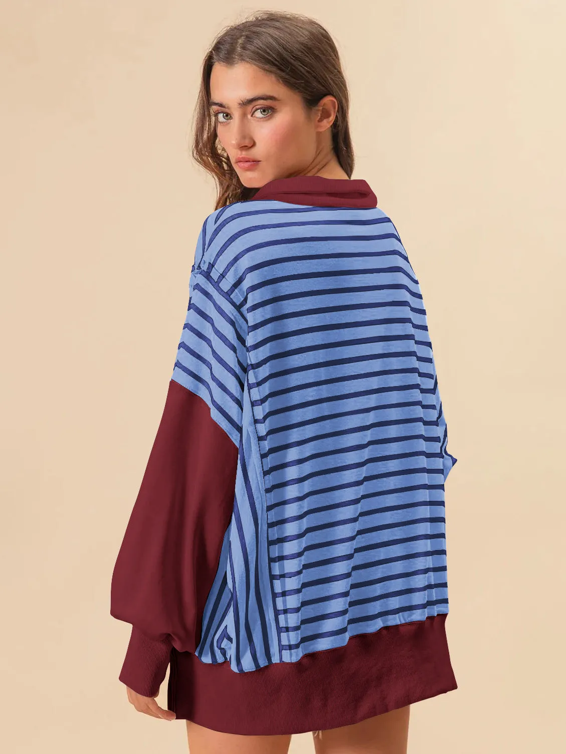 Oversized Color Blocking Striped Sweatshirt
