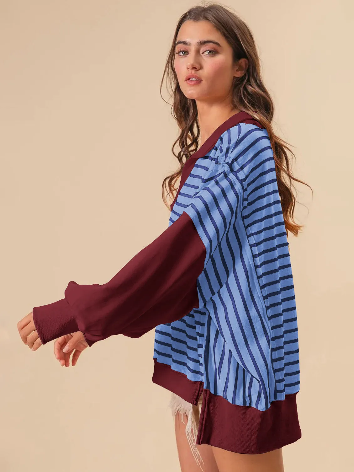 Oversized Color Blocking Striped Sweatshirt