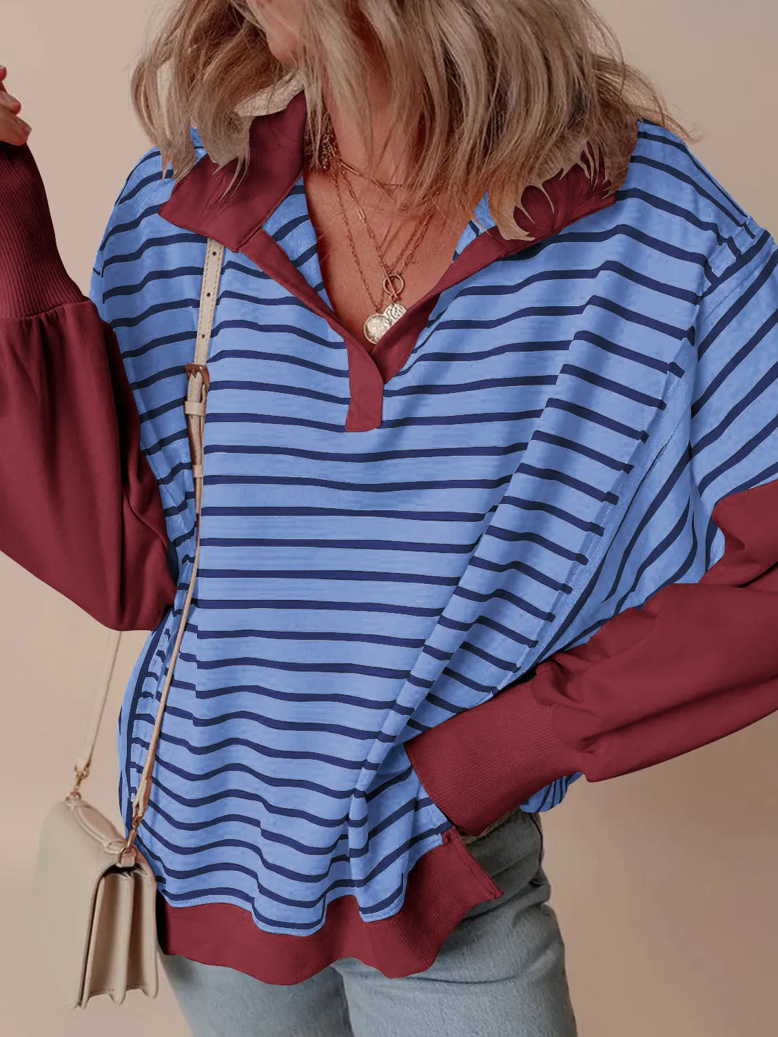 Oversized Color Blocking Striped Sweatshirt