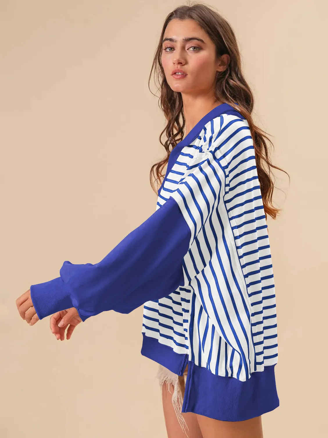 Oversized Color Blocking Striped Sweatshirt