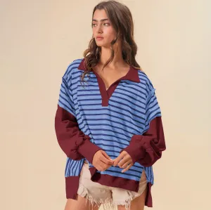 Oversized Color Blocking Striped Sweatshirt