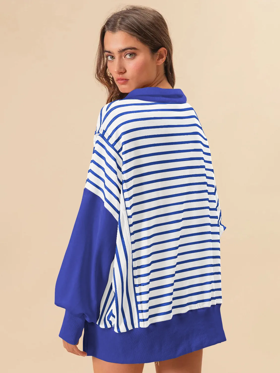 Oversized Color Blocking Striped Sweatshirt