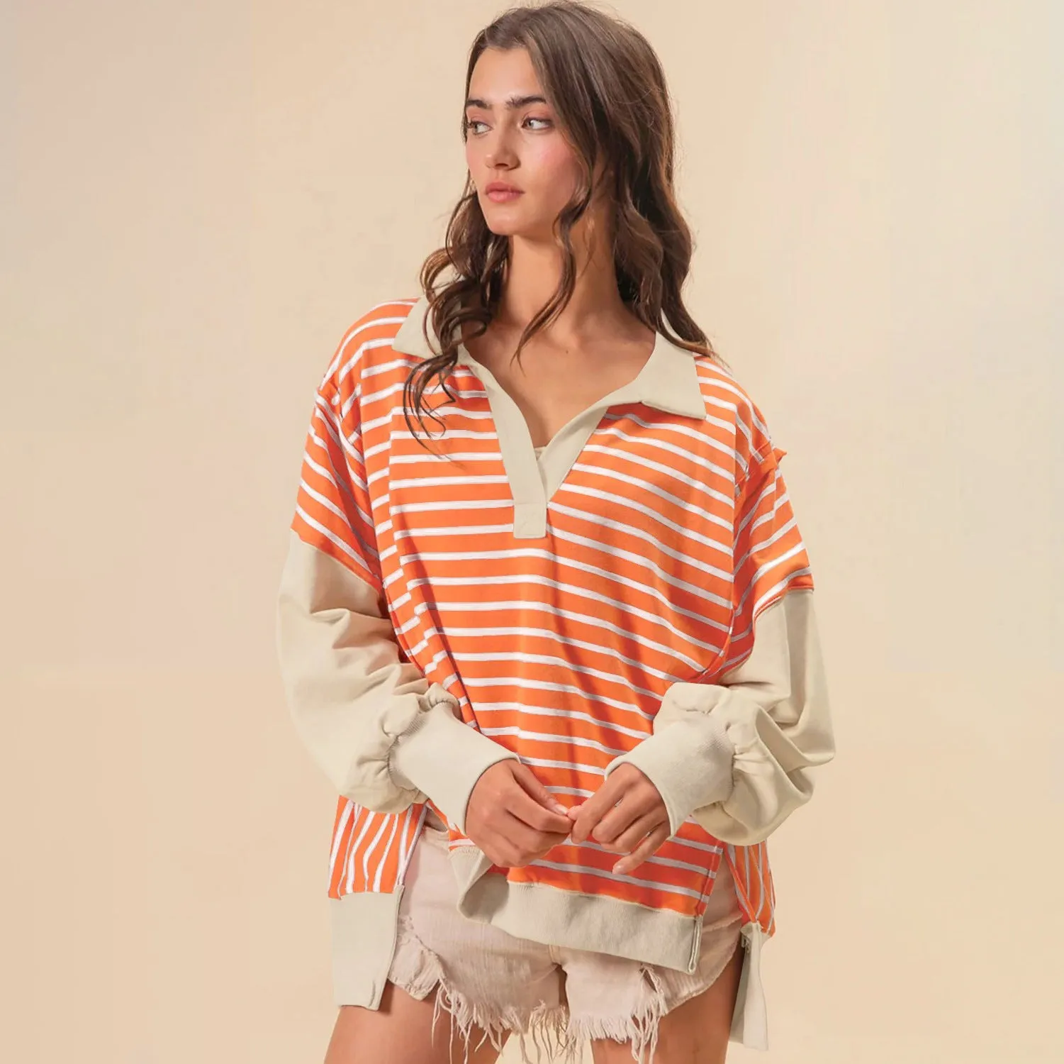 Oversized Color Blocking Striped Sweatshirt
