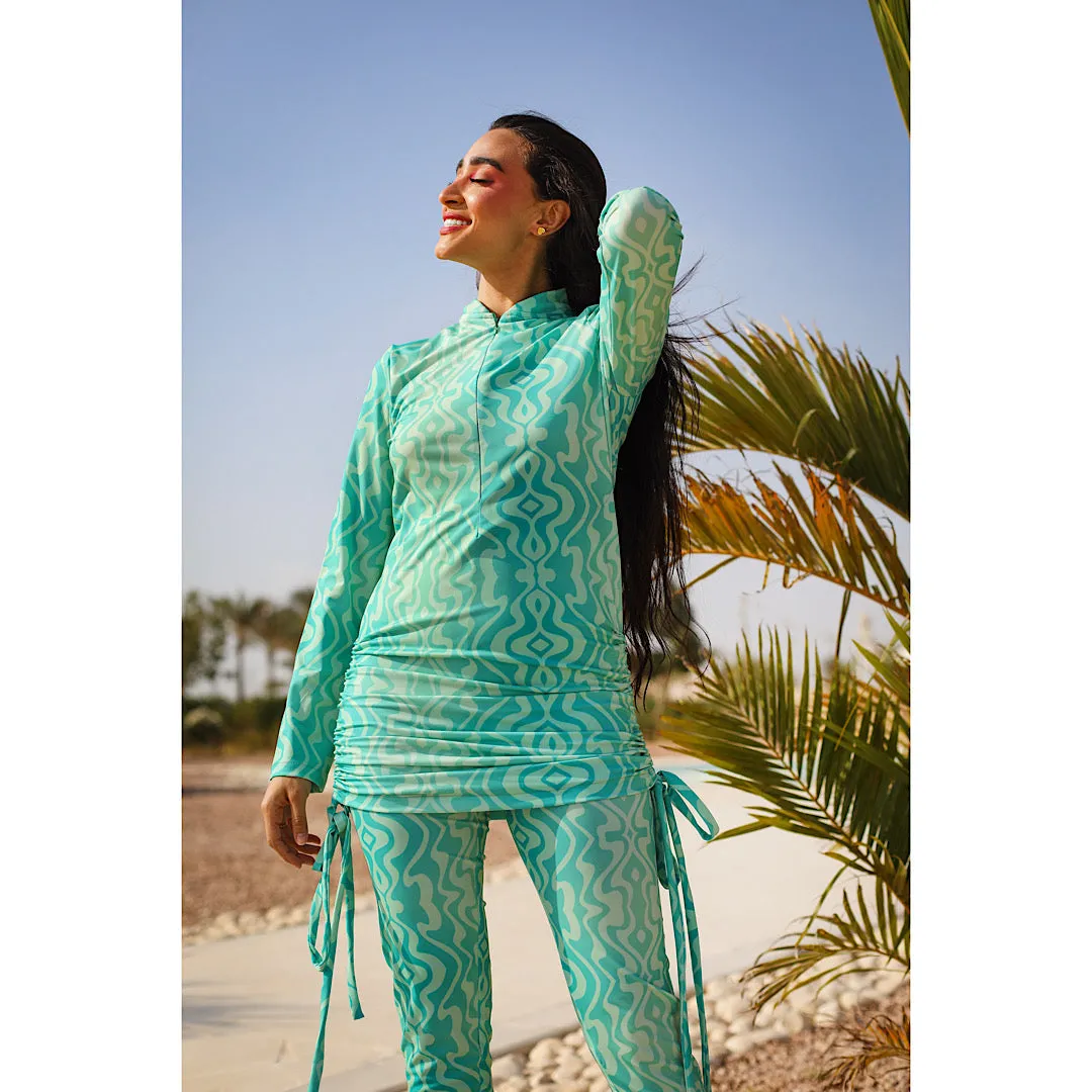 Pastel green printed burkini set