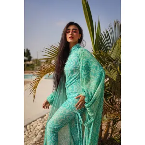 Pastel green printed burkini set
