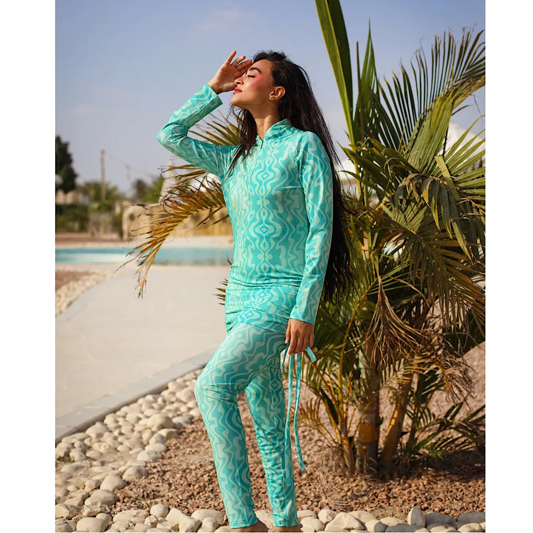 Pastel green printed burkini set