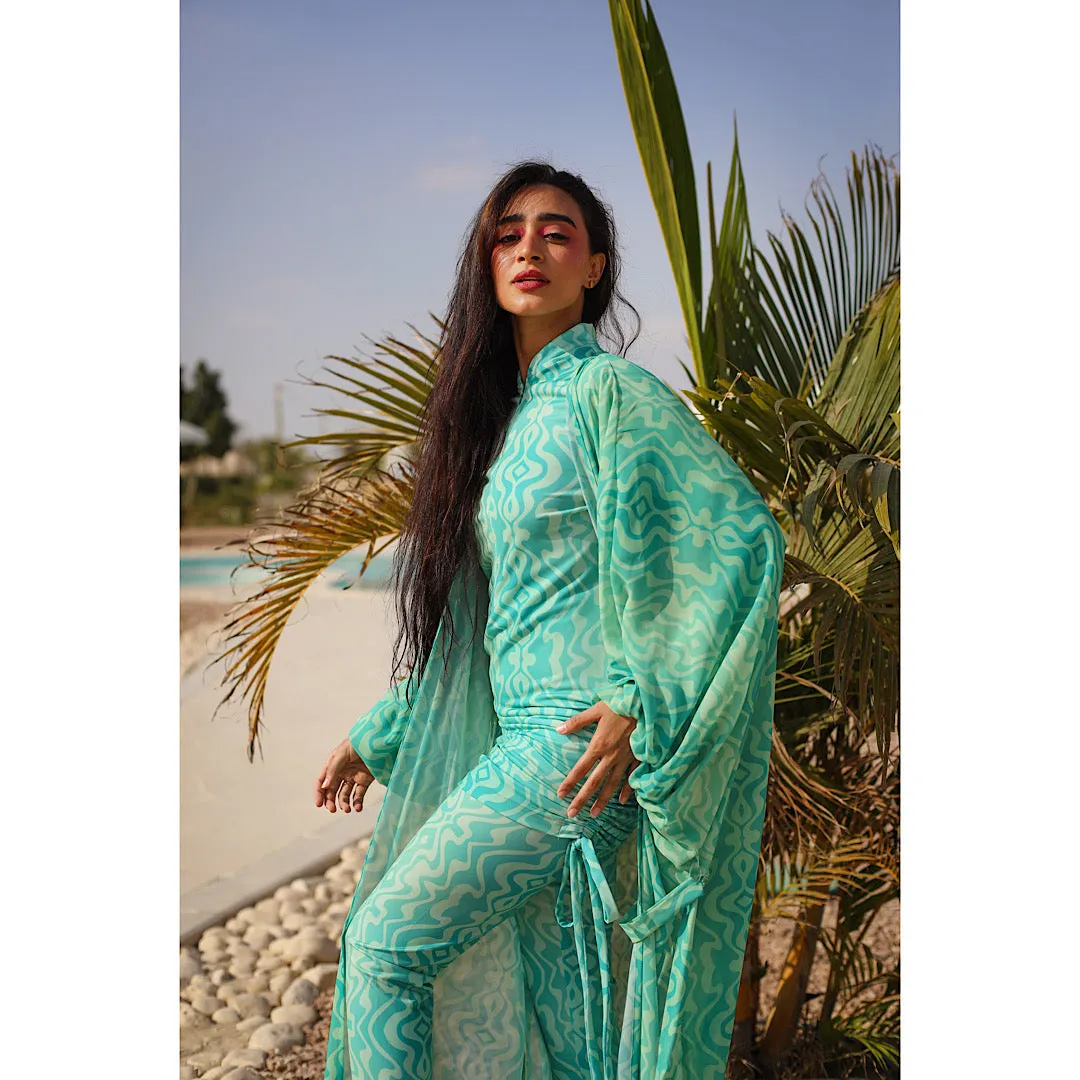 Pastel green printed burkini set