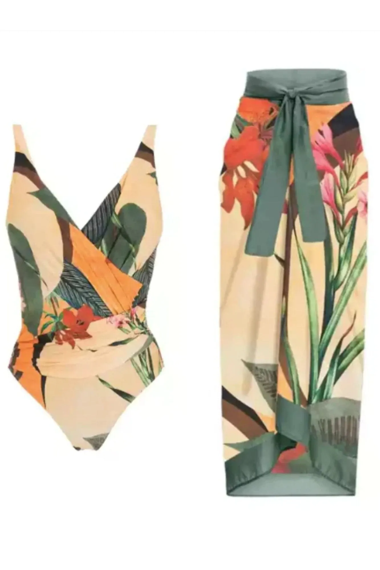Printed Padded Monokini with a Sarong