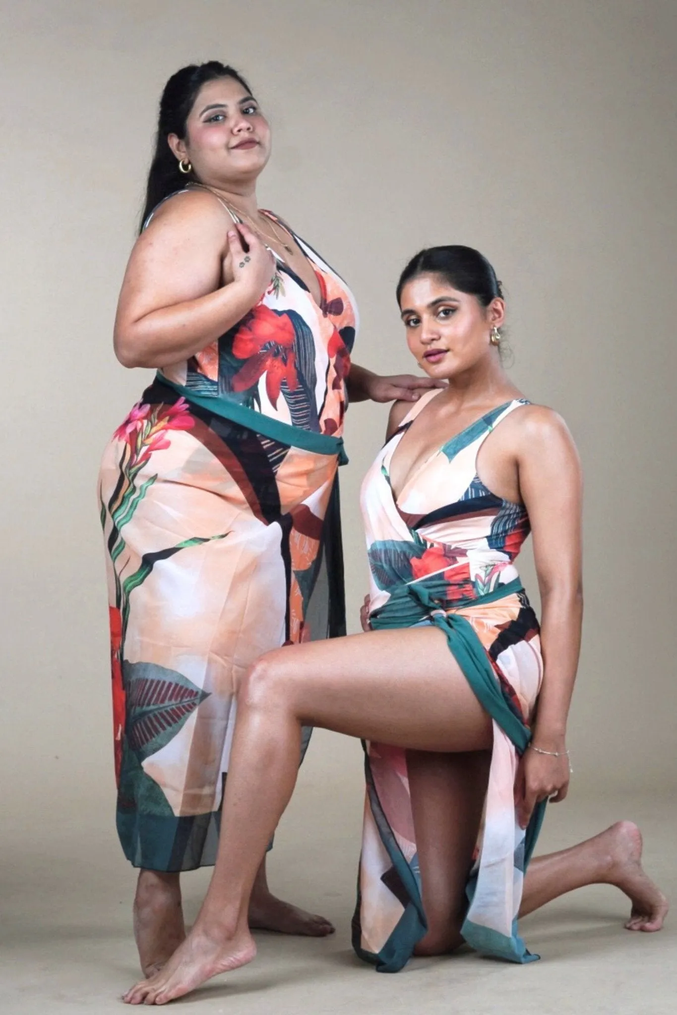 Printed Padded Monokini with a Sarong