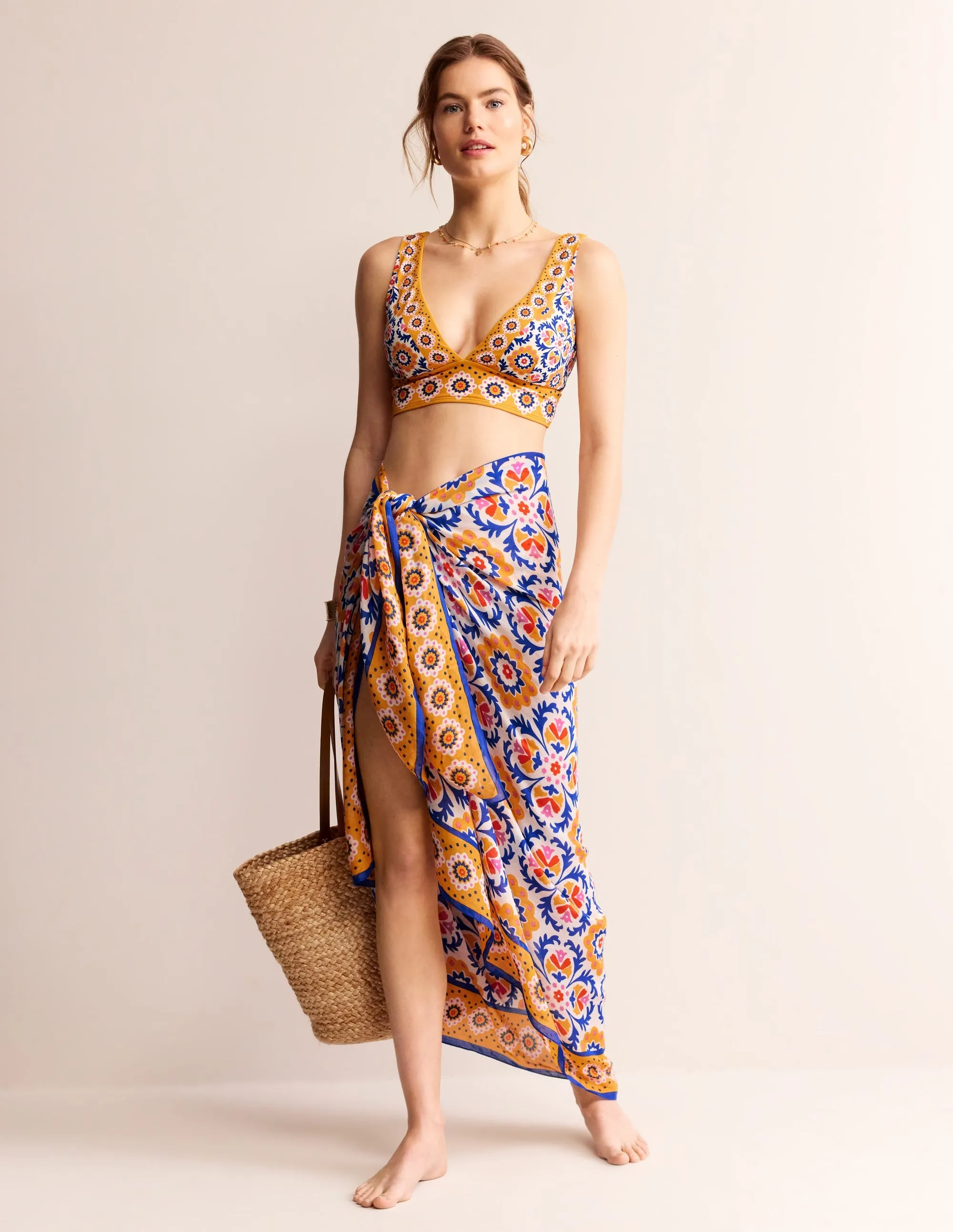 Printed Sarong Scarf-Artisan’s Gold, Mosaic Bloom