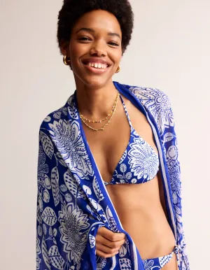 Printed Sarong Scarf-Bright Blue, Gardenia Swirl