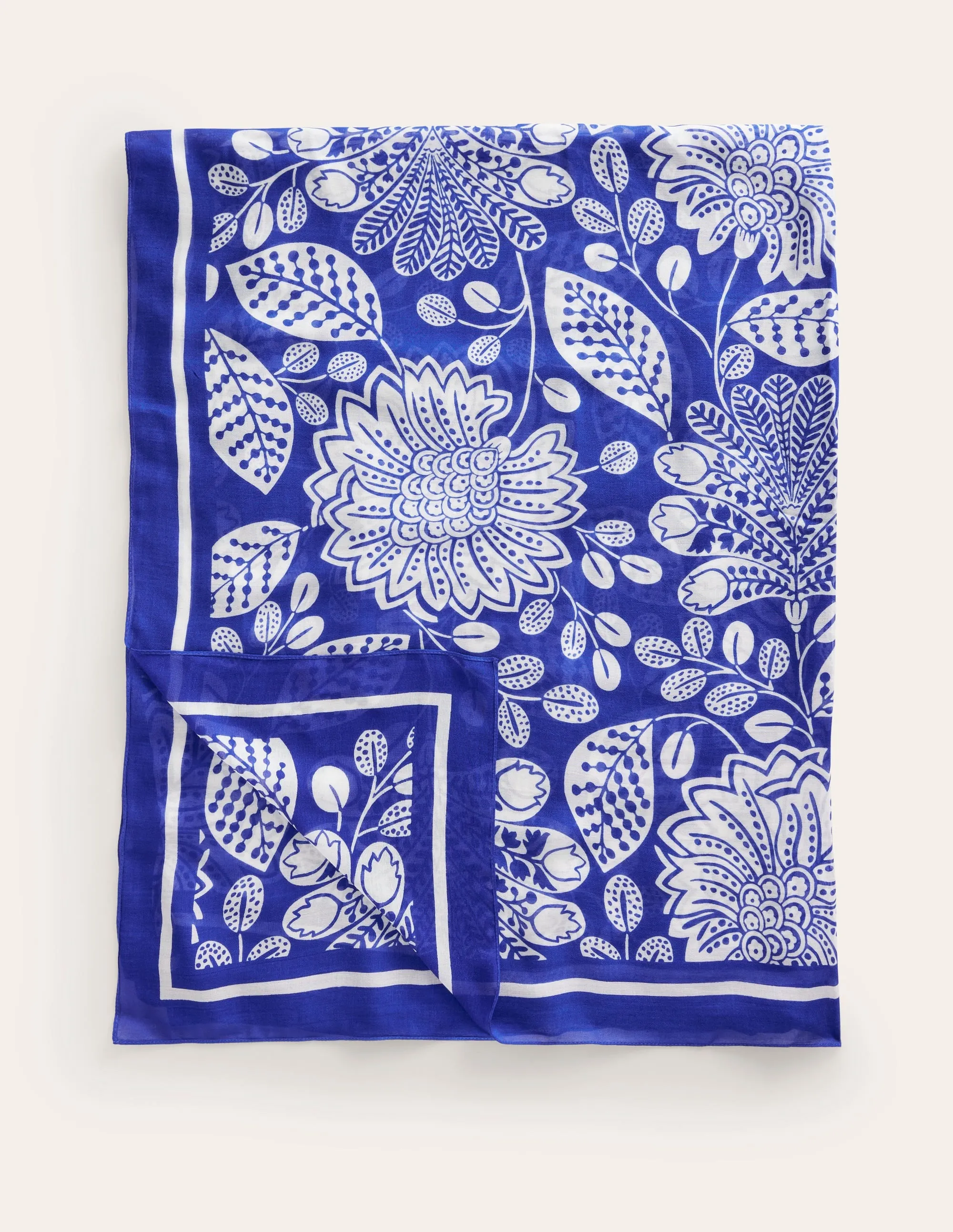 Printed Sarong Scarf-Bright Blue, Gardenia Swirl