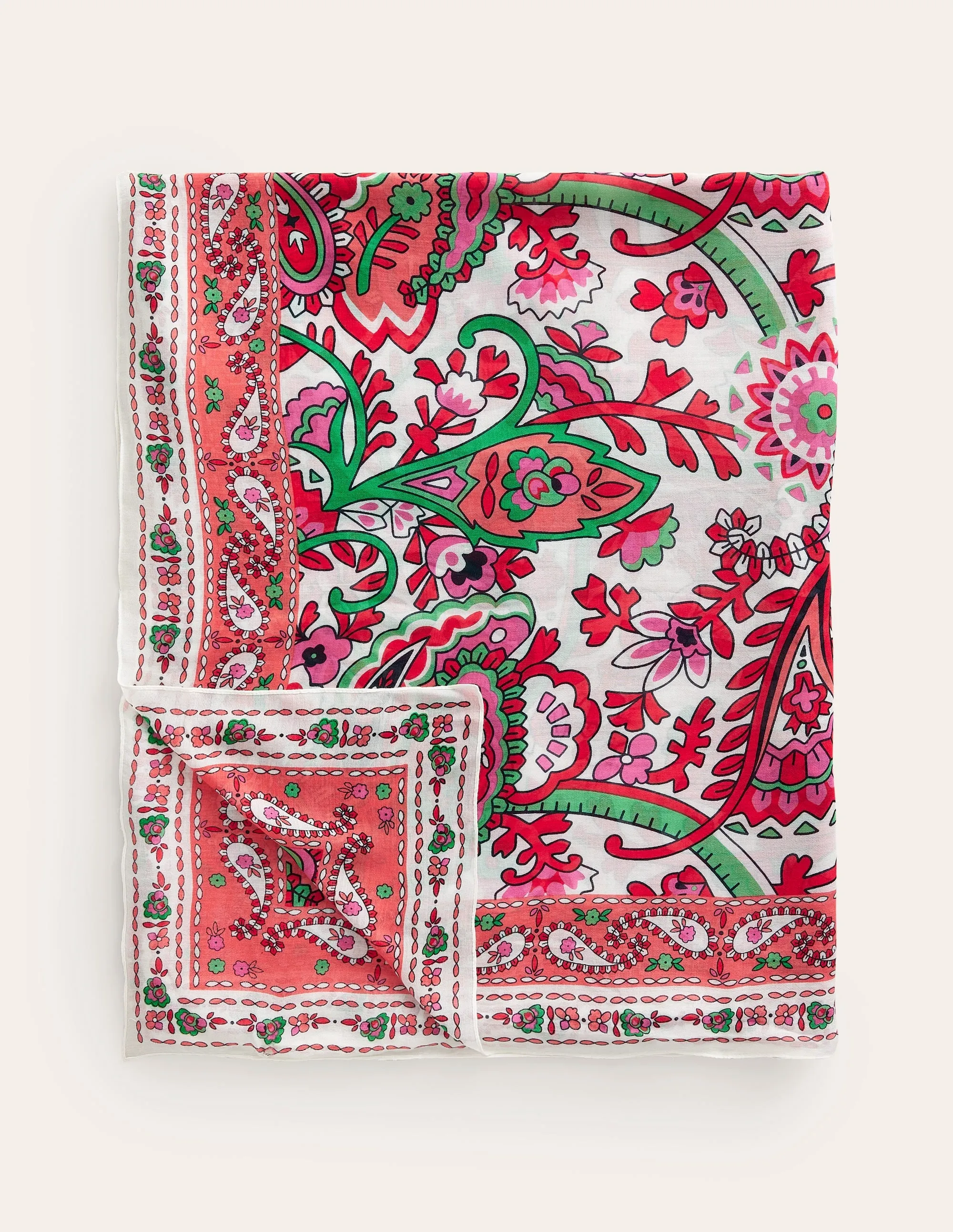 Printed Sarong Scarf-Ivory, Fantastical Paisley