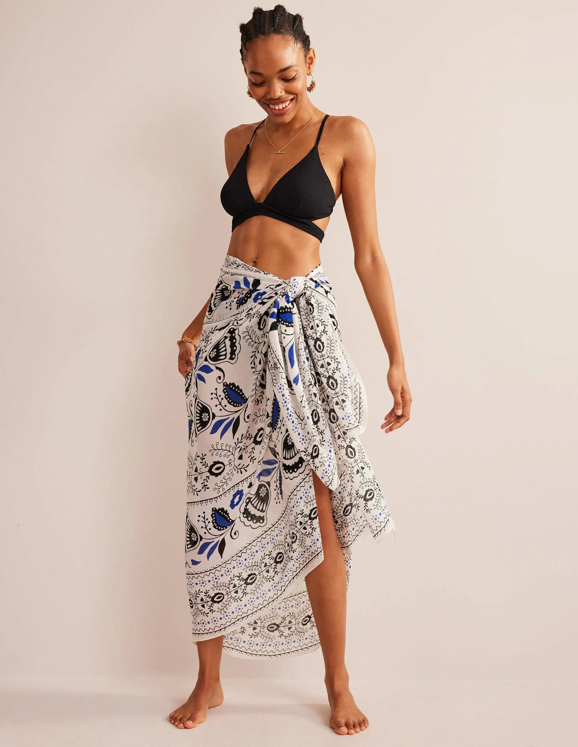Printed Sarong Scarf-Ivory, Milos Bloom