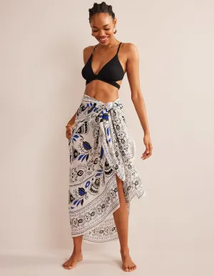 Printed Sarong Scarf-Ivory, Milos Bloom