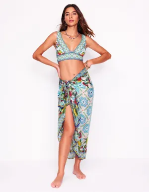 Printed Sarong Scarf-Multi, Citrus Vine Tile