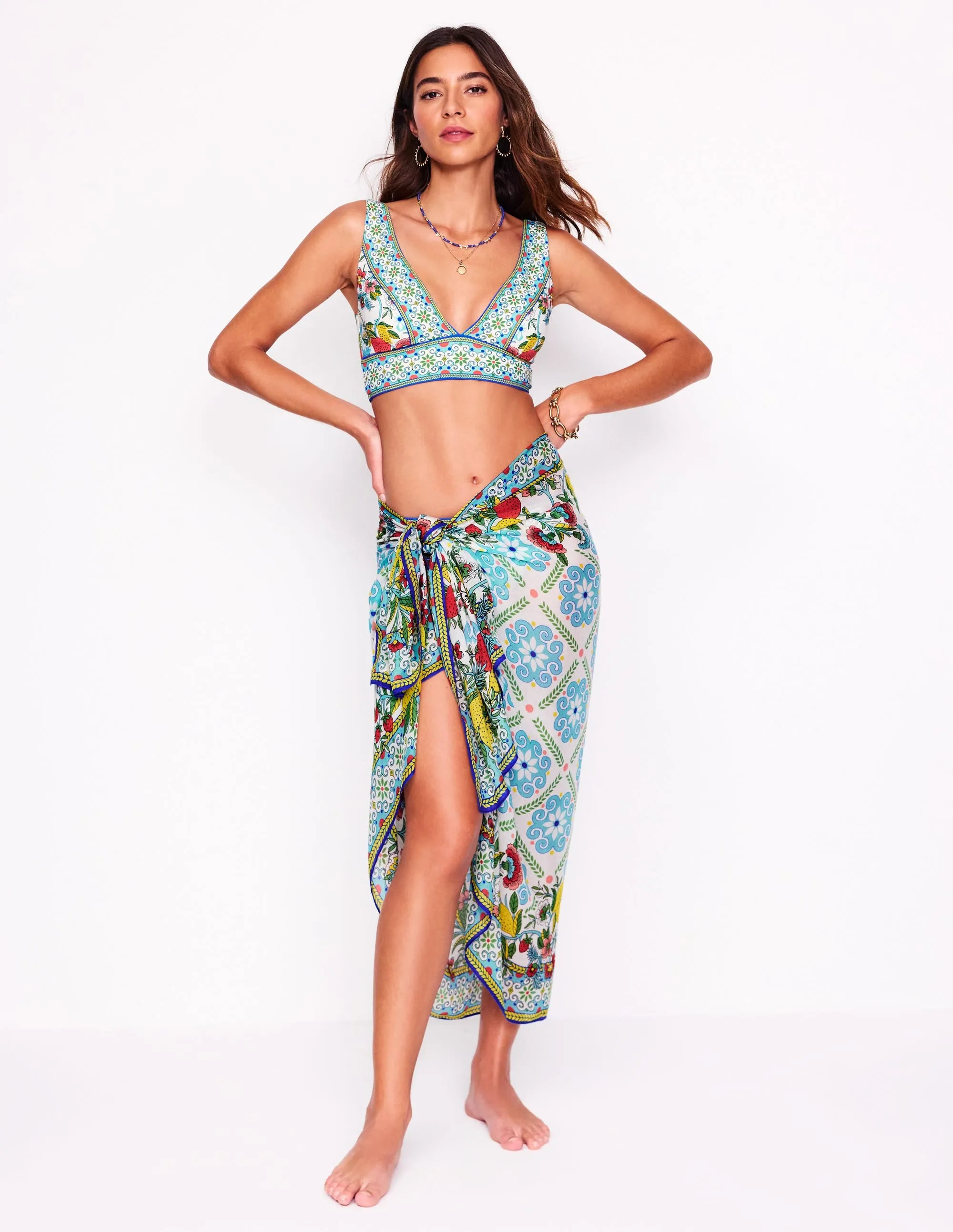 Printed Sarong Scarf-Multi, Citrus Vine Tile