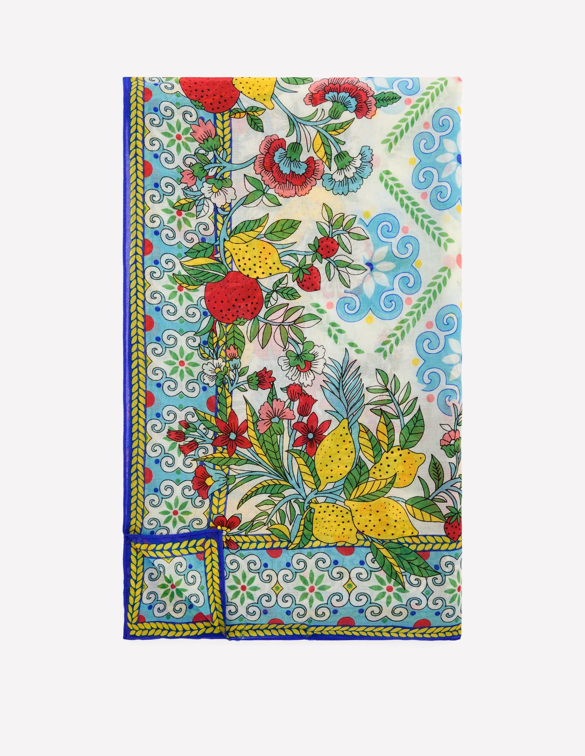 Printed Sarong Scarf-Multi, Citrus Vine Tile