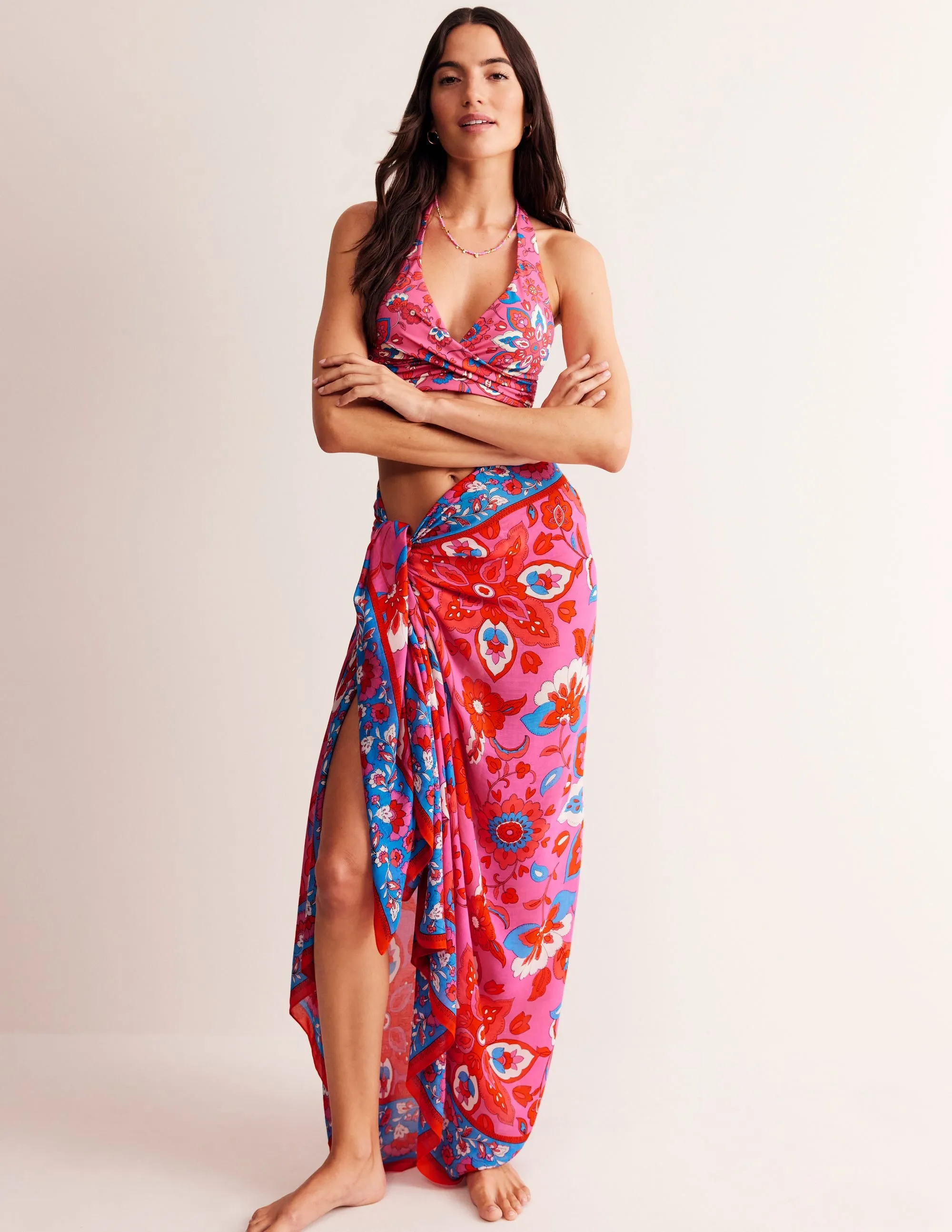 Printed Sarong Scarf-Party Pink, Botanic Sprig