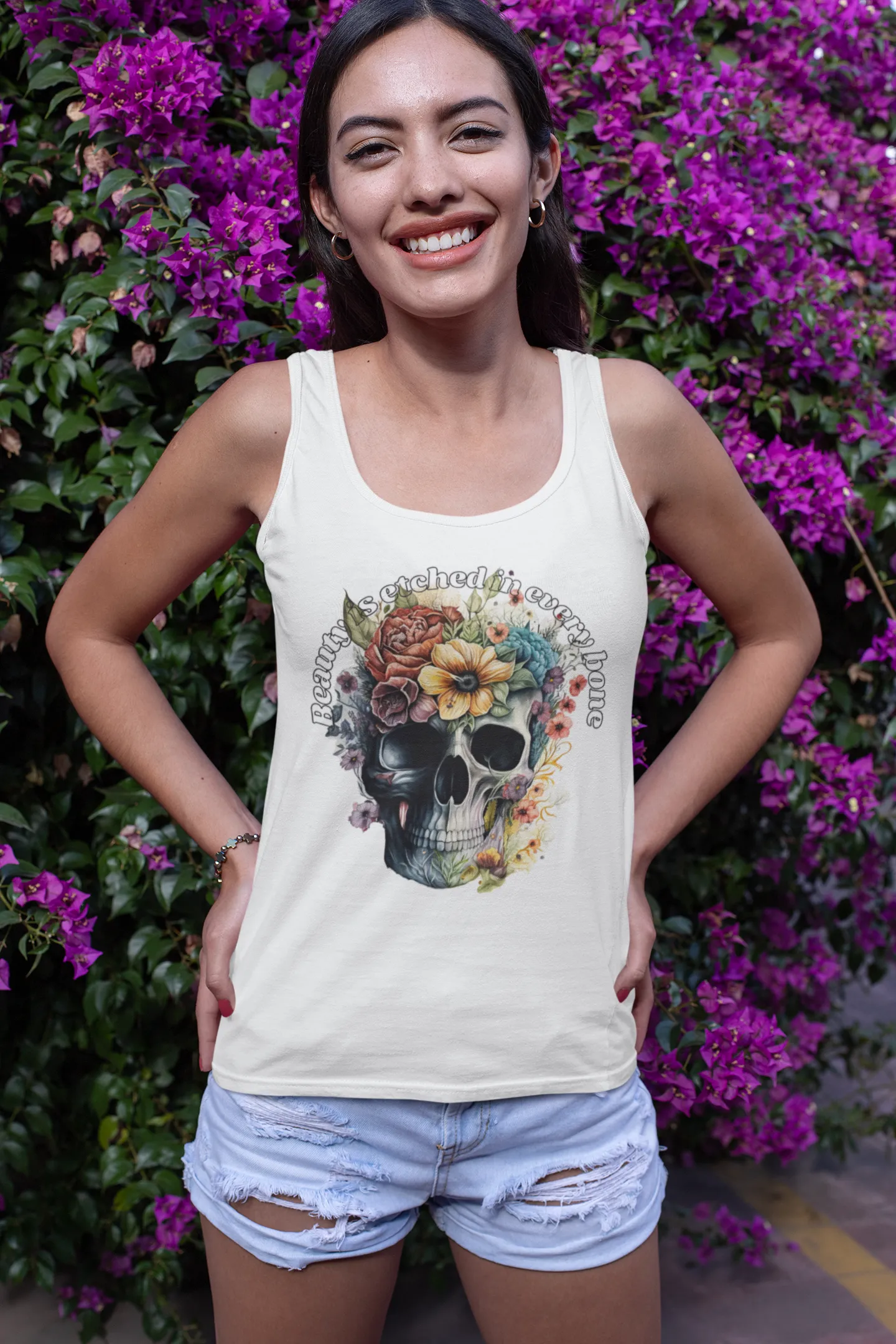 "Beauty Is Etched in Every Bone – Artistic Graphic Tank Top
