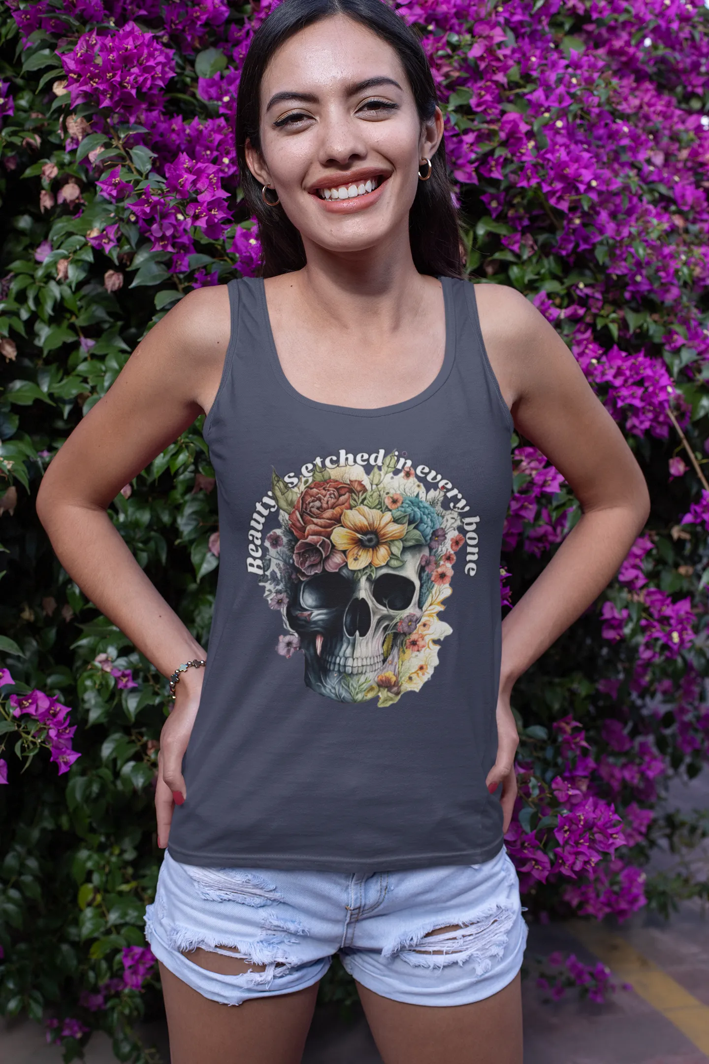 "Beauty Is Etched in Every Bone – Artistic Graphic Tank Top