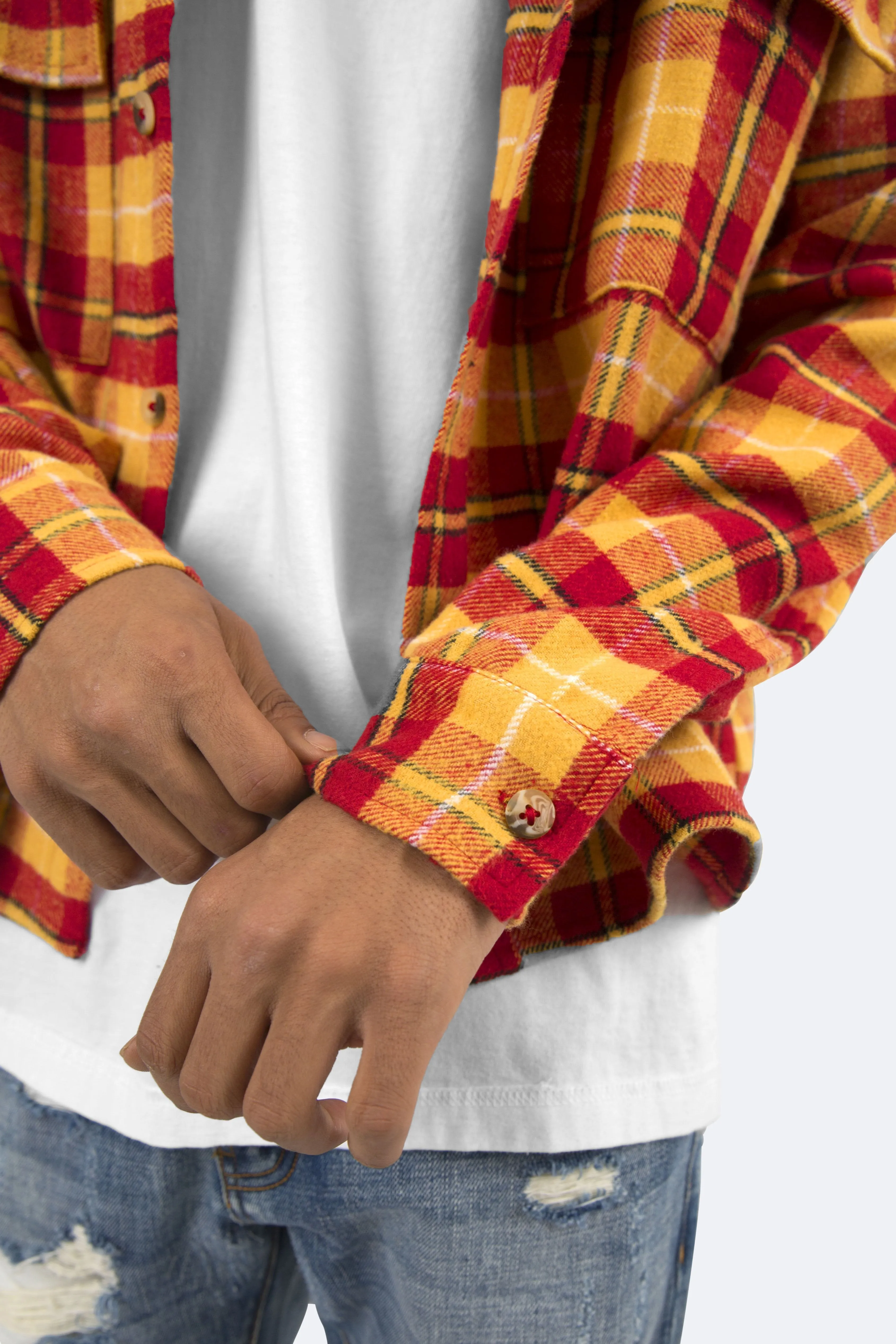 Relaxed Cargo Flannel Shirt - Yellow/Red