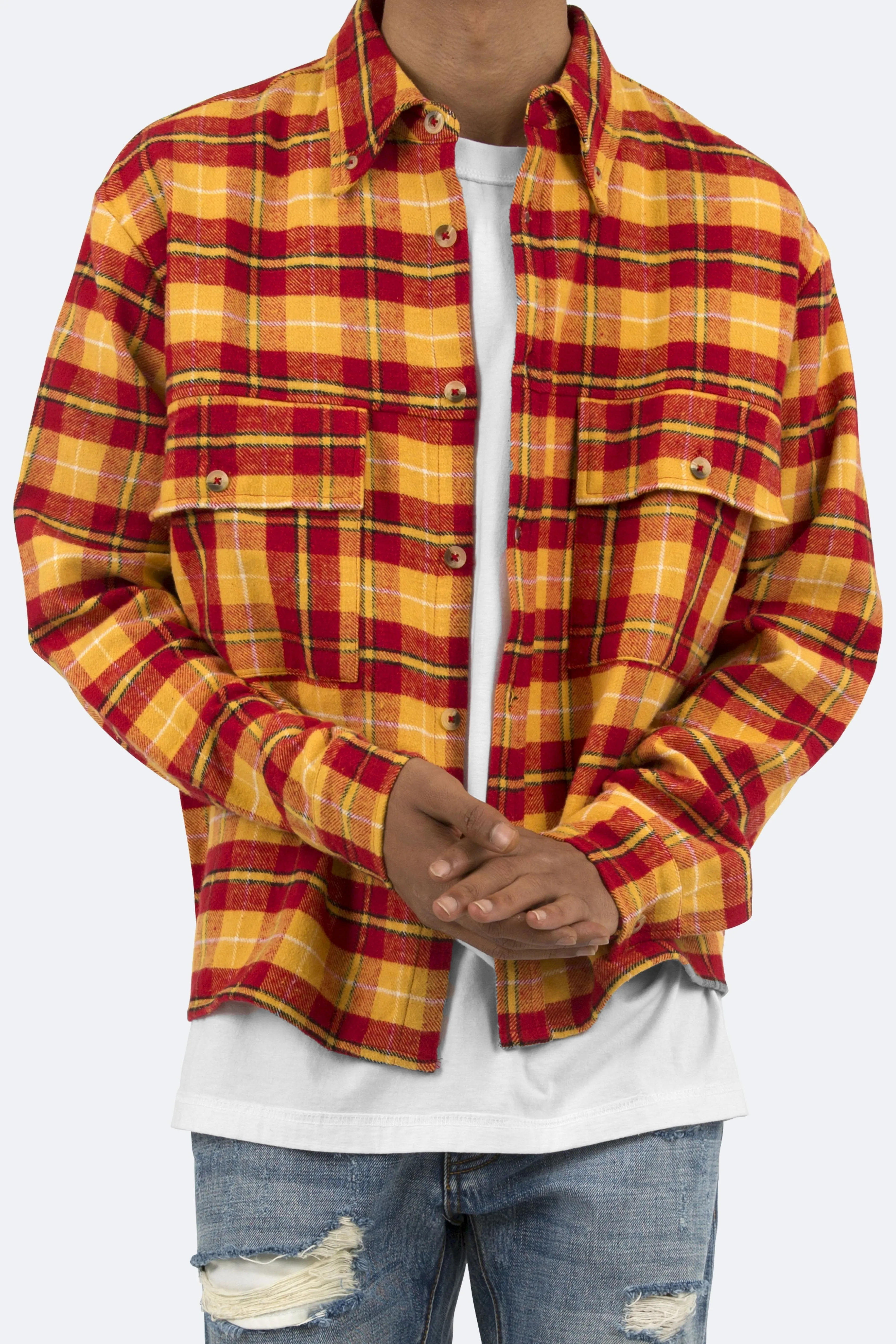 Relaxed Cargo Flannel Shirt - Yellow/Red