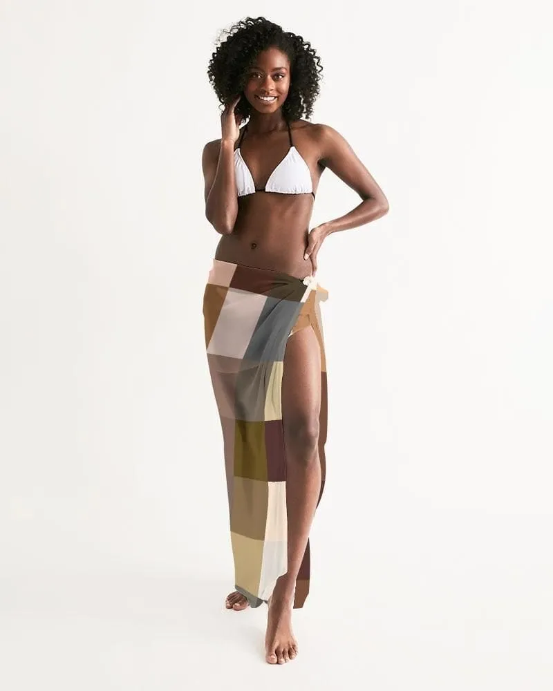 Sheer Sarong Swimsuit Cover Up Wrap / Brown Colorblock Multicolor