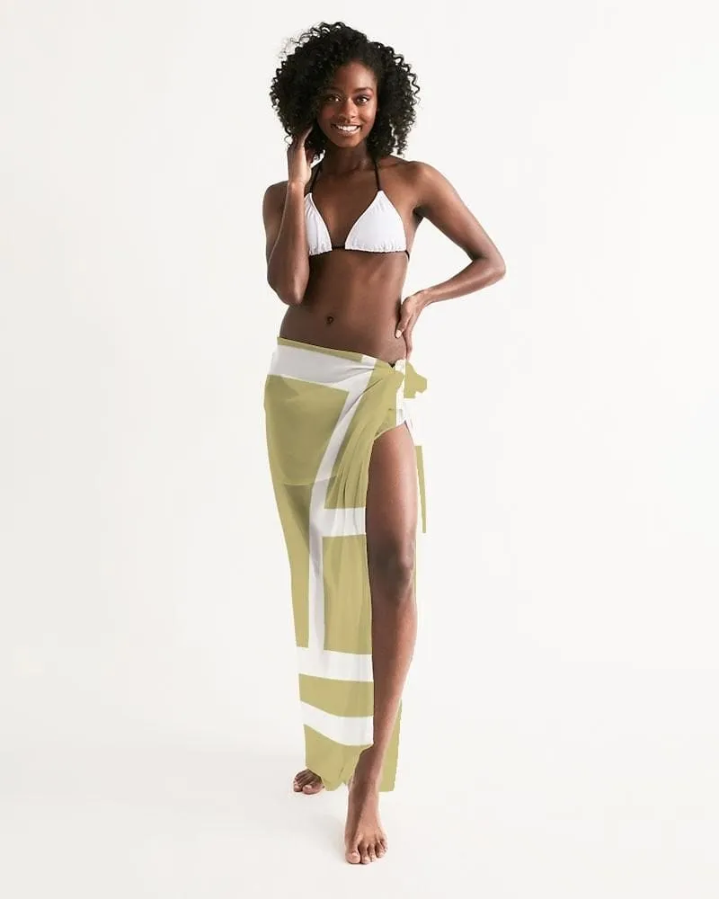 Sheer Sarong Swimsuit Cover Up Wrap / Geometric Beige and White