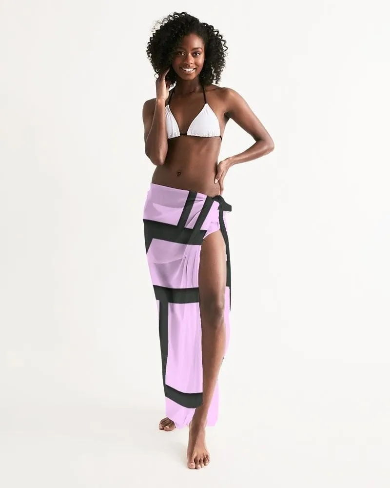 Sheer Sarong Swimsuit Cover Up Wrap / Geometric Lavender and Black