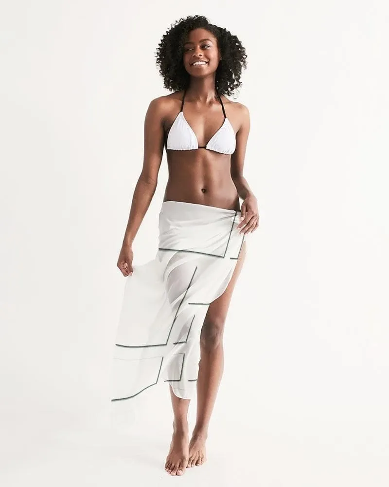 Sheer Sarong Swimsuit Cover Up Wrap / Geometric White and Gray