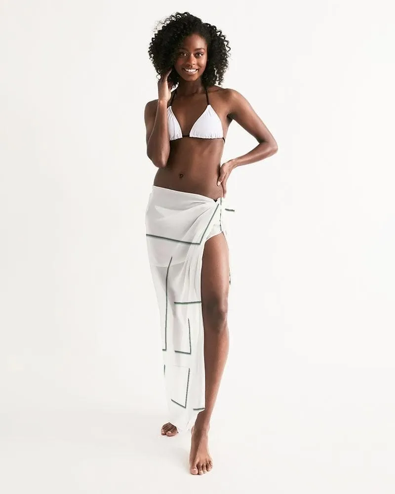 Sheer Sarong Swimsuit Cover Up Wrap / Geometric White and Gray