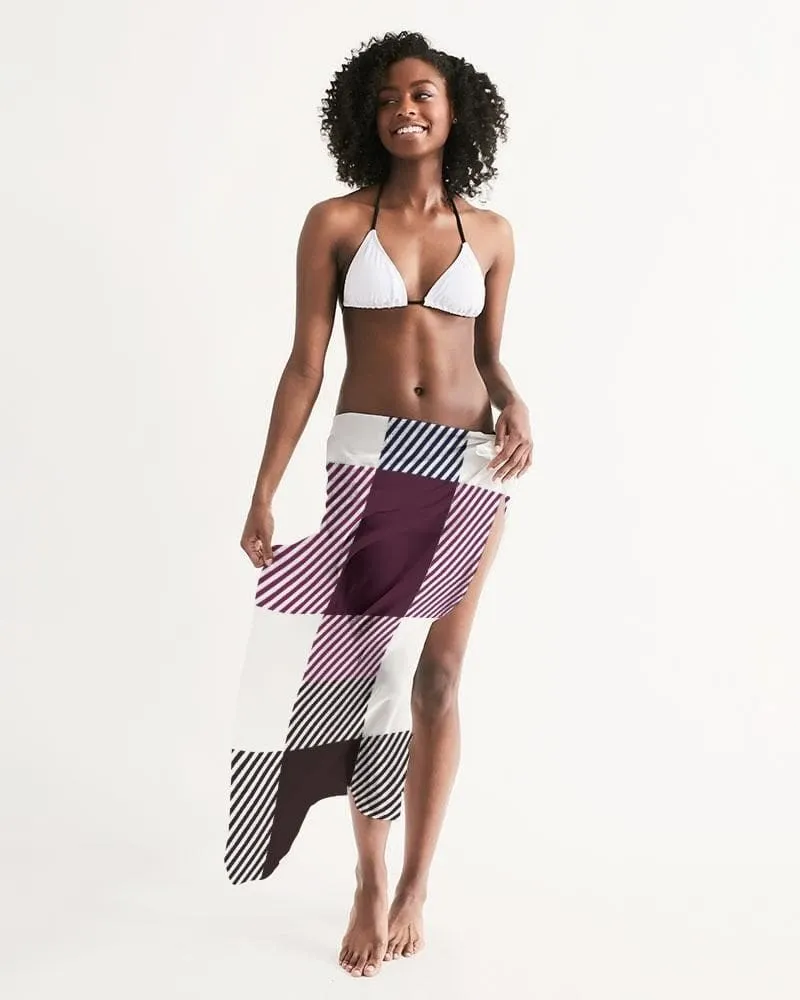 Sheer Sarong Swimsuit Cover Up Wrap / White Grid