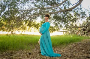 Smooth Long Sleeve and Chiffon Dress - Open Belly