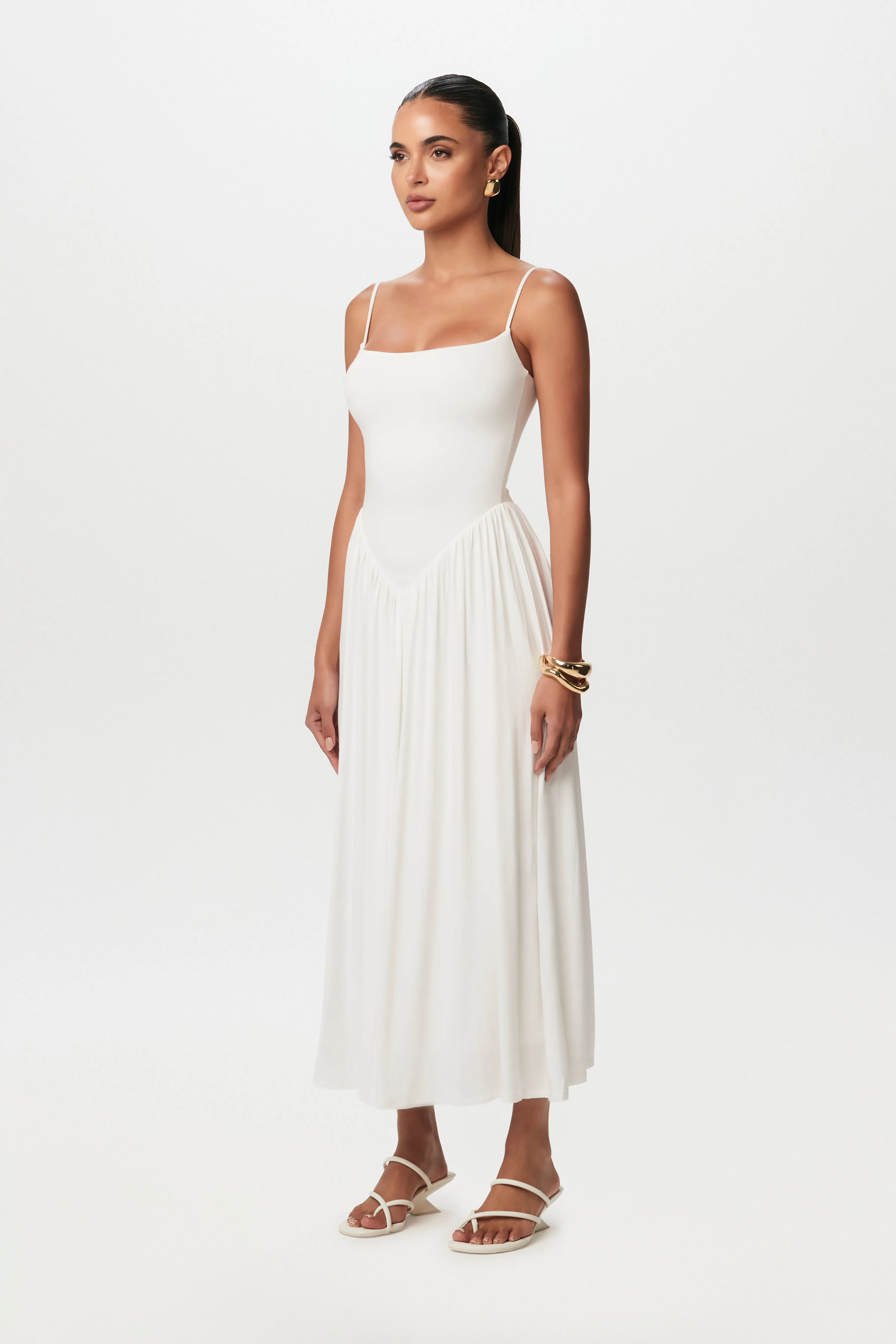 Smooth Shirred Tank Midi Dress