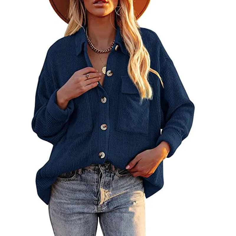 Solid Color Tip-striped Corduroy Shirt