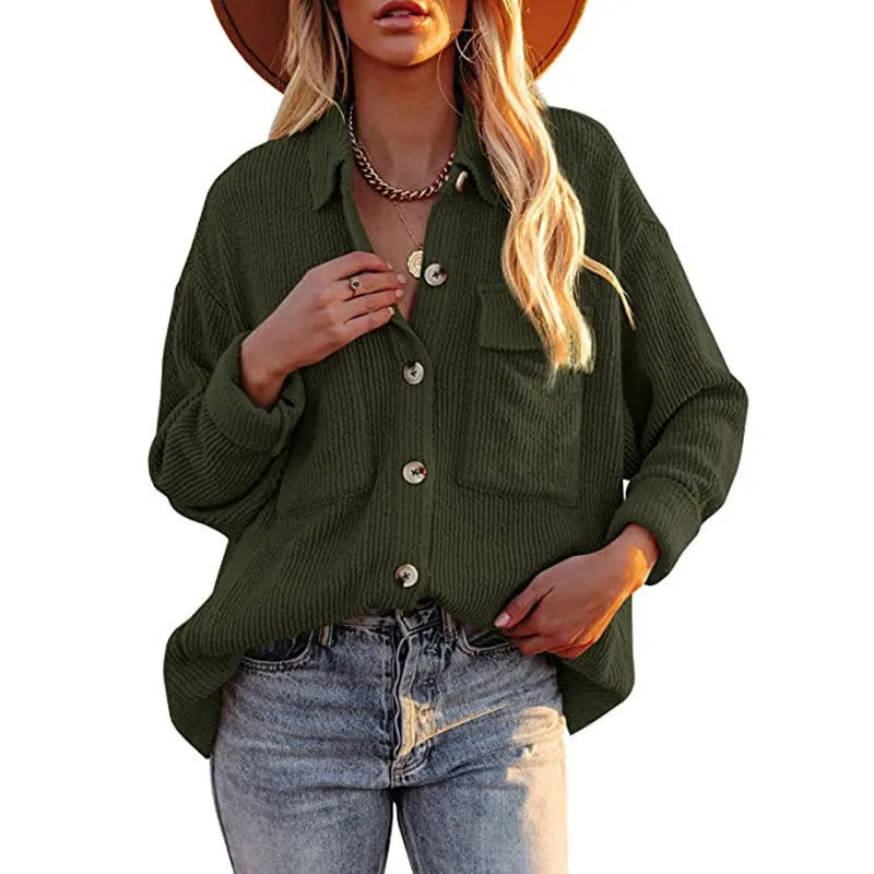 Solid Color Tip-striped Corduroy Shirt
