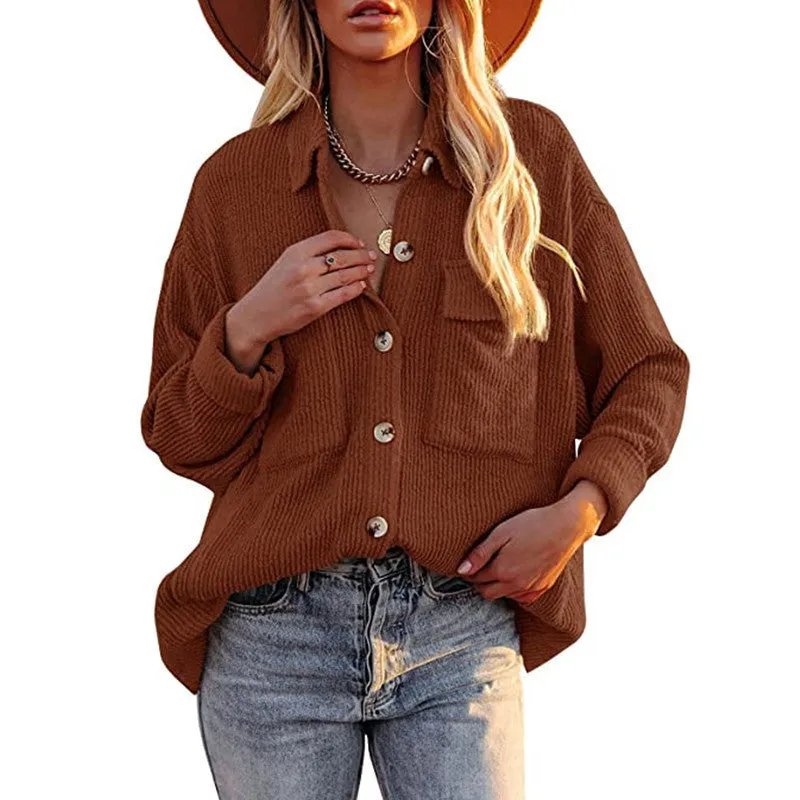 Solid Color Tip-striped Corduroy Shirt