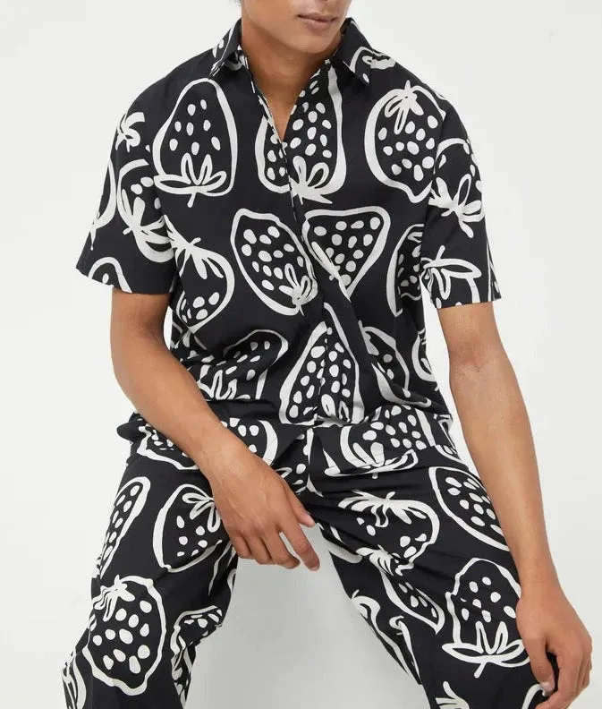 Strawberry Print Unisex Camp Shirt