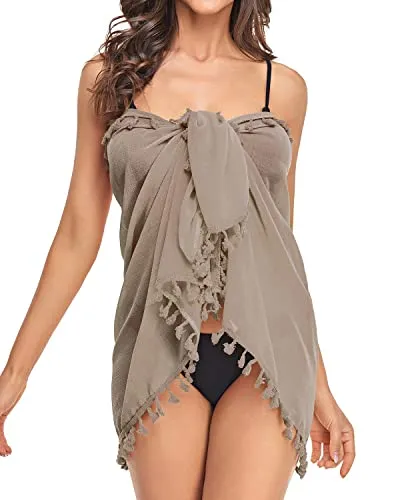 Sun Protection Swimsuit Sarong Cover Ups For Women-Beige