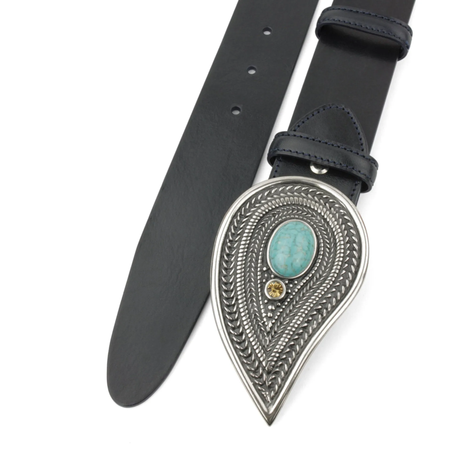 Supple Navy Unlined Turq Paisley Design Belt