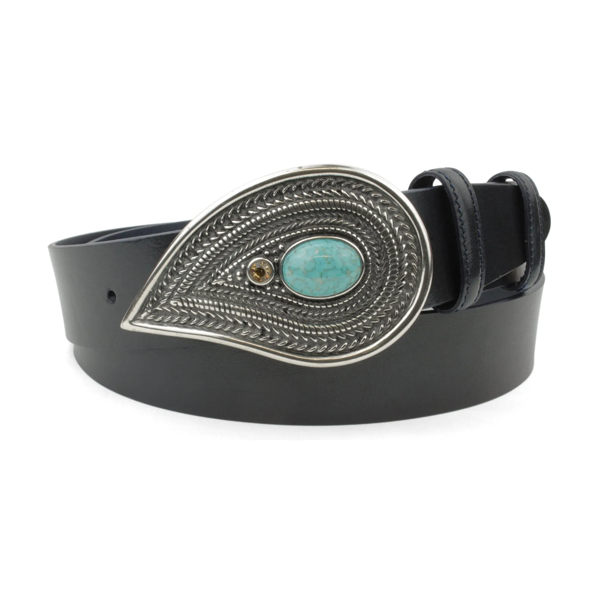 Supple Navy Unlined Turq Paisley Design Belt
