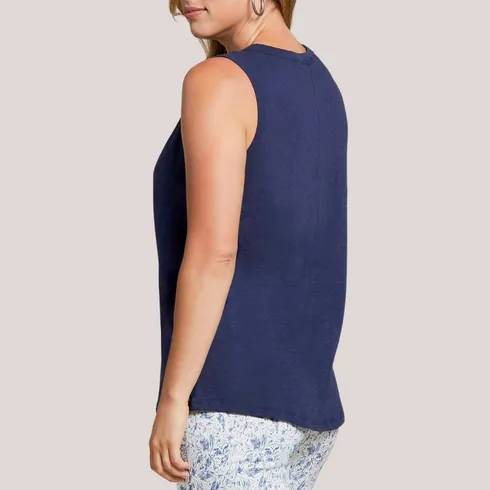 Tribal - Tank Top with Buttons - Deep Blue