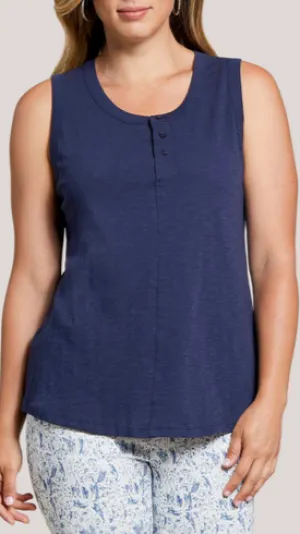 Tribal - Tank Top with Buttons - Deep Blue