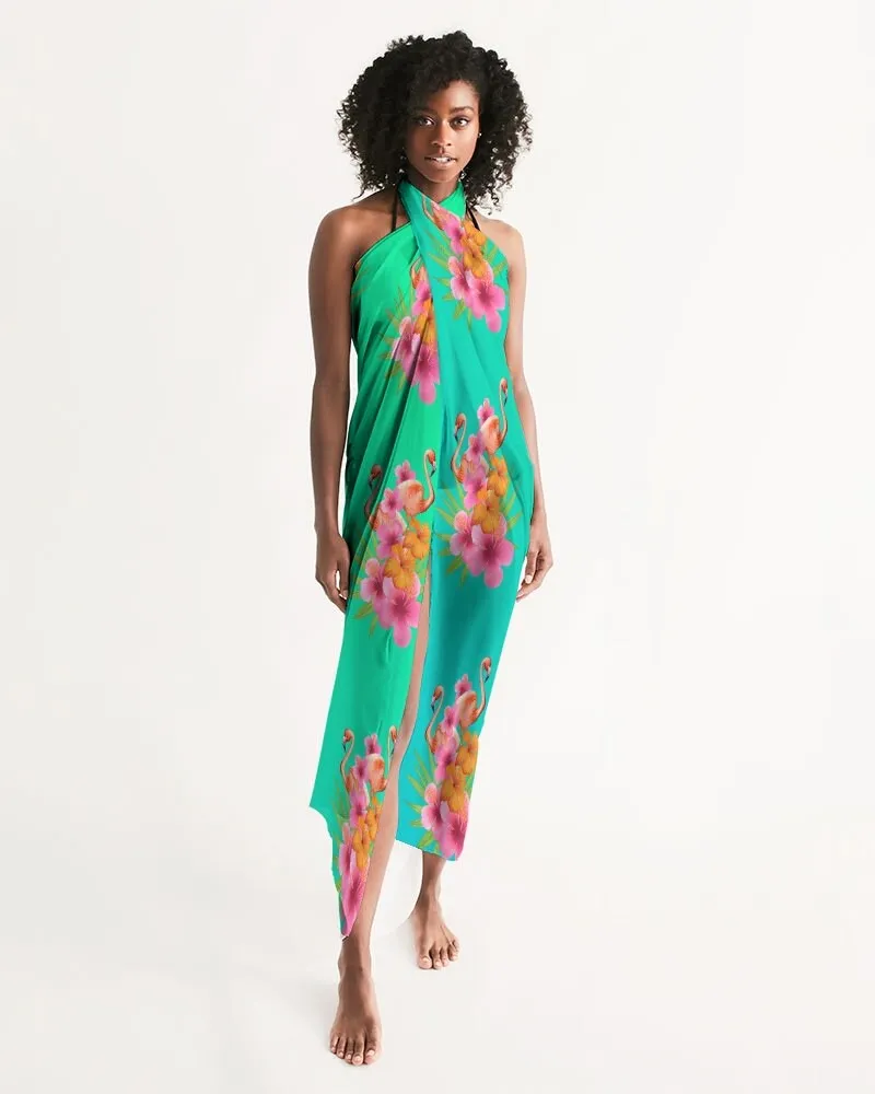 Tropical Green Swimsuit Coverup - Flamingo Floral Paradise Print