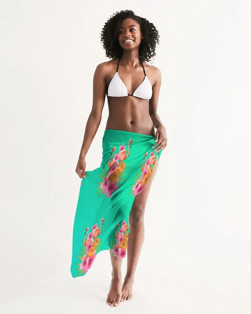 Tropical Green Swimsuit Coverup - Flamingo Floral Paradise Print