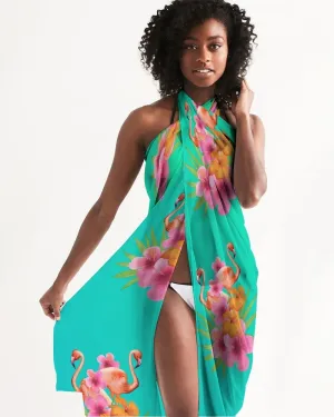 Tropical Green Swimsuit Coverup - Flamingo Floral Paradise Print