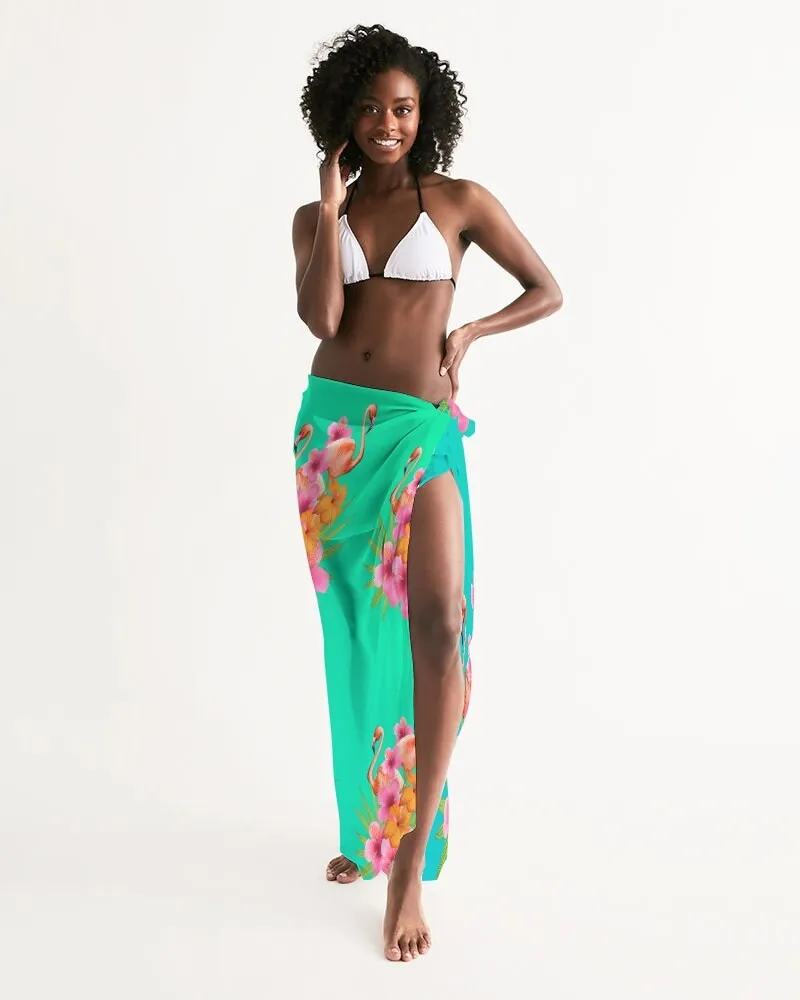 Tropical Green Swimsuit Coverup - Flamingo Floral Paradise Print